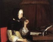 杰拉德 特 博尔奇 : Woman Drinking Wine